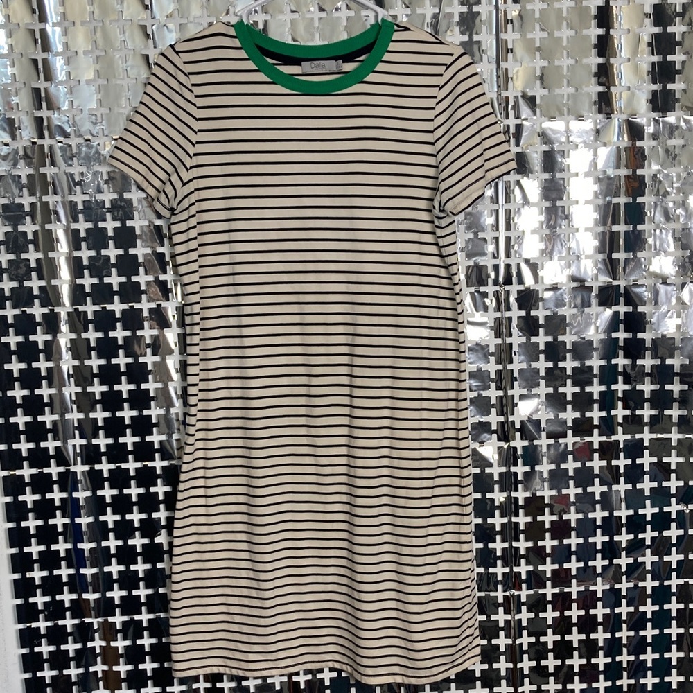 Dalia Cream & Navy Striped Top with Green Ringer